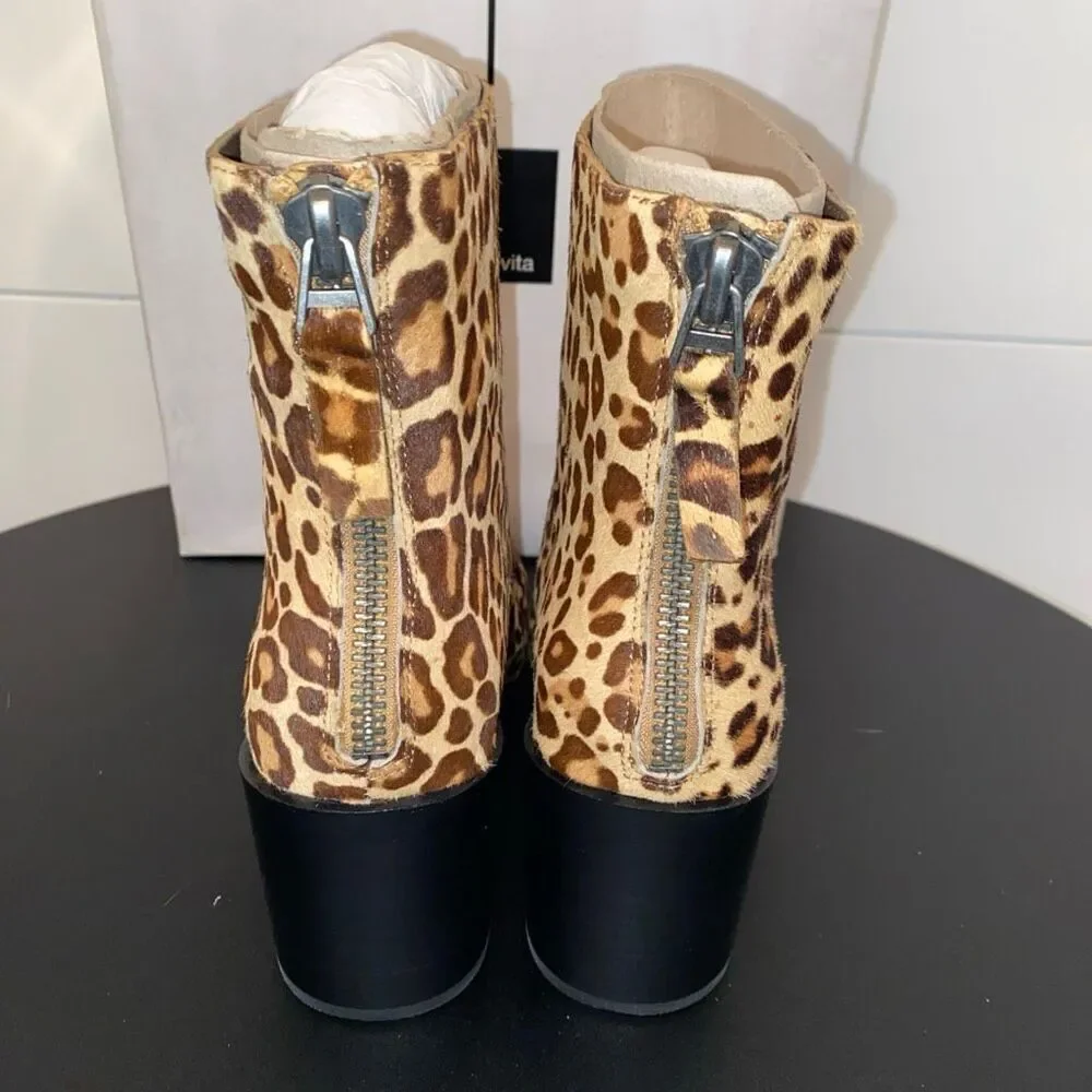 Dolce Vita Women's Booties Cyan Calf Hair Dark Leopard Block Heel Size 8.5